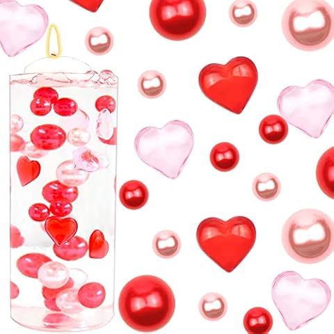 BYMORE 20000 Pcs Valentine's Day Vase Filler Acrylic Hearts Faux Pearls Water Gel Beads for Wedding Party Home Table Floating Candles Centerpieces Decoration Valentines Day Decor Cover