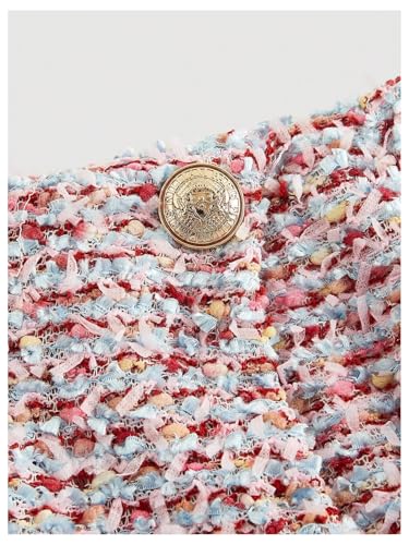 SweatyRocks Women's Elegant High Elastic Waist Button Tweed Knit Stretchy Mini Skirts3