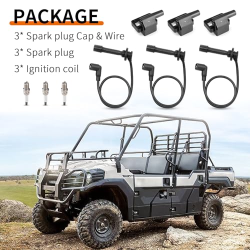 Image of 9Pcs Ignition Coil and Wire Set and Spark Plug for Kawasaki KAF820 KAT820 | Mule PRO-FX PRO-FXR PRO-FXT 2015-2023 21150-0013 92070-0048 21121-0724