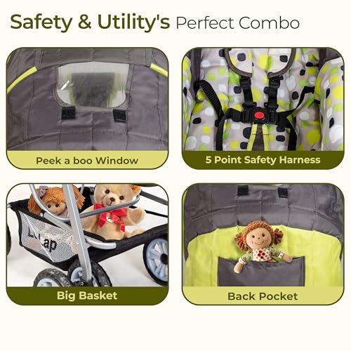 Image of LuvLap Sunshine Baby Stroller / Pram for 0 to 3 Years, New Born / Toddler / Kid, 5 Point Safety Harness, Adjustable backrest, 360 Swivel Wheel, Large storage basket, Reversible Handlebar (Green)