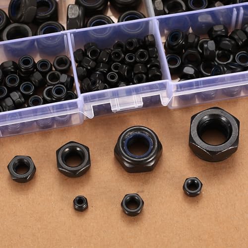 Qxayxa QUS-016 Nylon Insert Lock Nuts, 220Pcs Nylon Insert Hex Lock Nuts, Nylon Inserted Self Locking Nuts, Carbon Steel Black Locknuts thumb #3