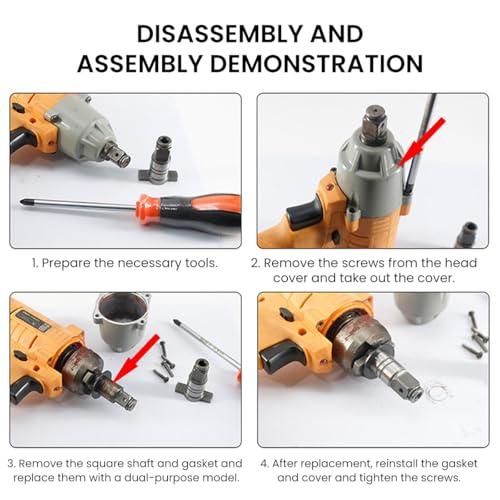 Image of Serplex Magnetic Converter Attachment 1 /2Inch Square Drive to 1 /4Inch Hex Female Socket Adapter Assembly Drill Housing for Power Wrench, Universal Fit Hex Tool, Drill Bit, Socket Sleeve