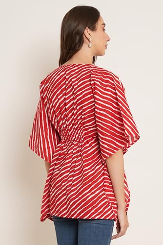 Image of COTLAND Fashions Jaipuri Cotton Kimono Sleeves Printed Longline Kaftan Top for Women