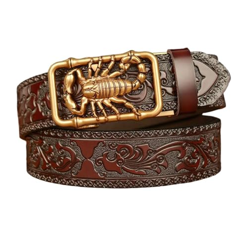 Ceinture à cliquet en cuir pour homme avec boucle dragon sculpté rétro chic