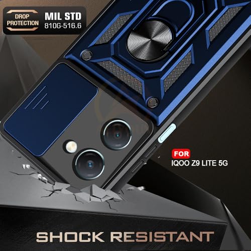 Image of Armor Bumper Back Cover Case for iQOO Z9 Lite 5G /Vivo T3 Lite 5G /Vivo Y18 /Y18e /Y03 Rotating Camera Cover, Ring Holder & Kickstand | Heavy Duty & 360 Degree Protection Back Cover (Blue)