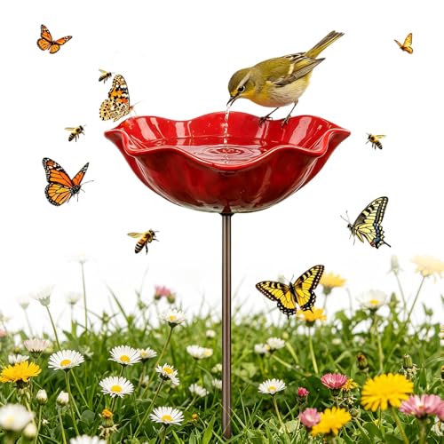 Abreuvoir Mangeoire Oiseaux Exterieur,Bain Oiseaux Exterieur,Mangeoire Oiseaux Décoration pour Jardin,Bains Hauteur 60CM,Métallique en Fonte (A)