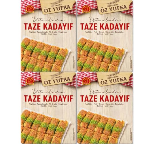 Pufai - Lote de 4 hilos de masa, pelo de ángel Kataifi Kadayif Shredded Fillo Masa Pastelería Kadaifi Hilos Taze Kadayif para chocolate Dubai 400 gr