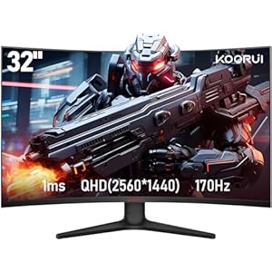 KOORUI 32 Zoll Curved Ultrawide Gaming Monitor, 2K QHD(2560×1440), 170Hz, 1ms, 1500R, VA, HDR 10, 2xHDMI (170Hz or 144Hz), DP (170Hz), AdaptiveSync, DCI-P3 90%, SRGB100%, VESA 75x75mm, Eye Care