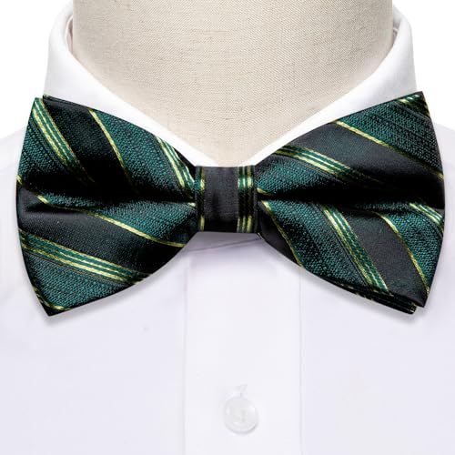 Image of Barry.Wang Paisley Striped Bow Tie for Men Silk Pre-Tied Bowtie Pocket Square Cufflinks Set Formal Wedding Party Prom