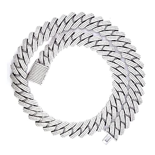 SAVEARTH DIAMONDS 39.60 Carat Lab Created Moissanite Diamond 18MM Width Cuban Link Chain Necklace In 14k Gold Over 925 Sterling Silver Jewelry Gift, (Color : G-H, Clarity : VVS)4