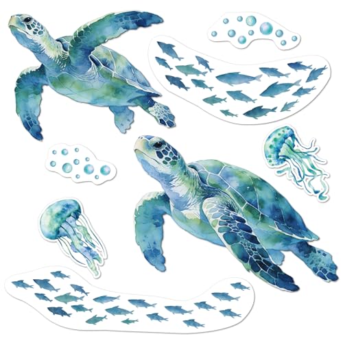 Imán decorativo grande tortuga marina acuarela set 8 pzas