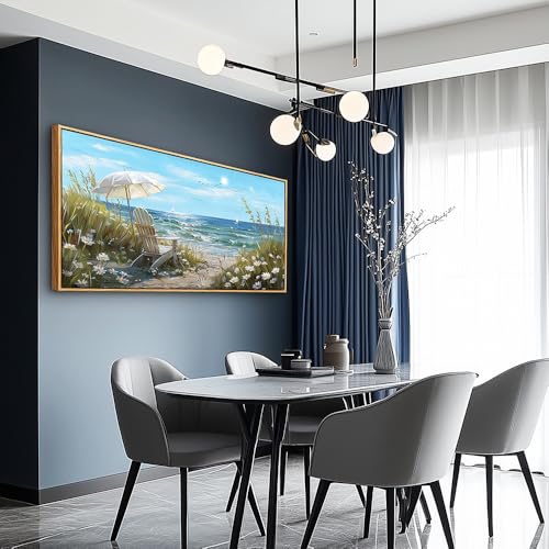 ERQINHUA Large Canvas Wall Decor For Living Room Wall Art For Bedroom Office Decor Blue Sea Ocean Paintings Beach Chair Wall Pictures Artworks Modern Home Decor Ready To Hang 30x60 In Wood Framed