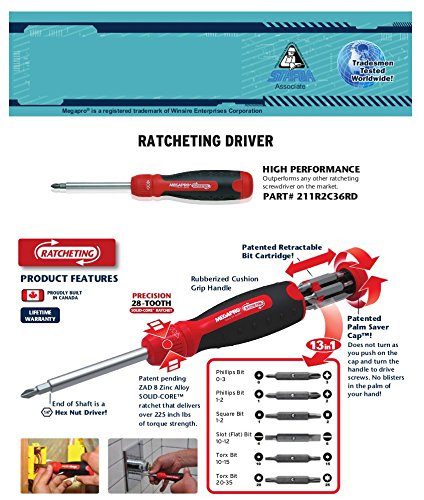 Megapro Marketing USA NC 211R2C36RD Ratcheting Screwdriver,Red