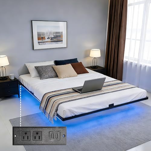 Opiniones y reviews de Base Metalica para Cama Top 5. 50 Base Cama Matrimonial Flotante, Base de colchón con Luces LED Ajustables, con 2 Salidas de Carga y 2 Puertos USB, con 9 Puntos de Soporte y Listones de Metal Fuertes, Fácil de...