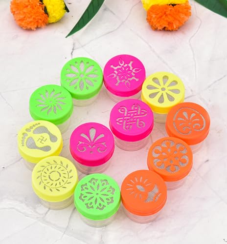 SESONBY (Set of 12) Rangoli Colour Filling Stamp Dibbi Stencil Rangoli Stancils Tools Diwali Rangoli Rangoli Dabbi with Pre Drawn Design Design May Vary