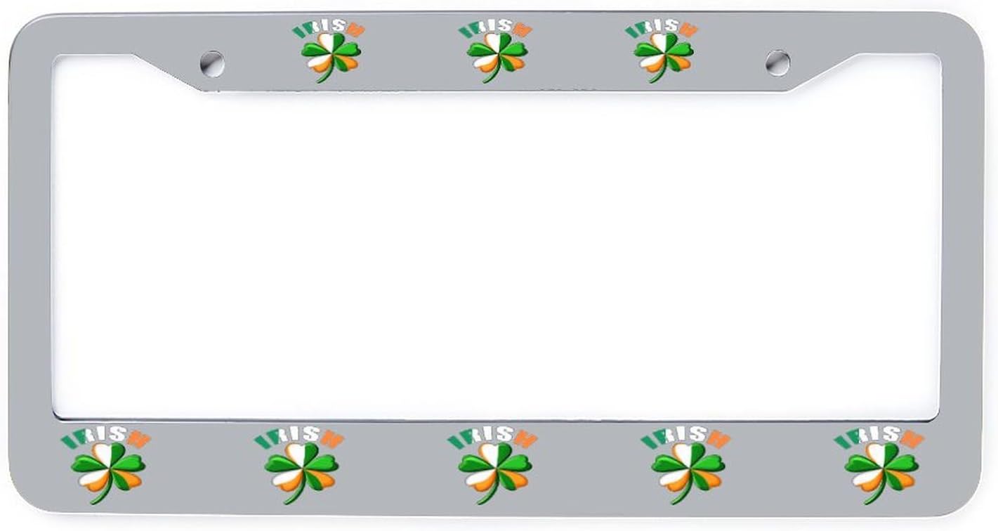 Irish Shamrock St Patricks Day License Plate Frames Universal Car Tag Holder Auto Accessories Silver-Style