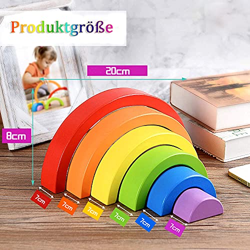 Houten peuter speelgoed 12 stuks regenboog houten poppen, houten mensen pretend spelen met regenboogstapeling speelgoed… - Image 5