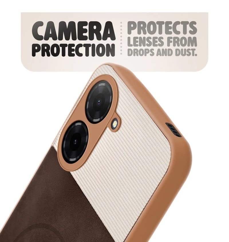 Image of Bintage CASE Mac Safe Design Hard Light Weight Back Case | Soft Border Camera Protect | Dual PU Leather Finish Back Cover Compatible for Poco C71 4G - White & Cherry Brown