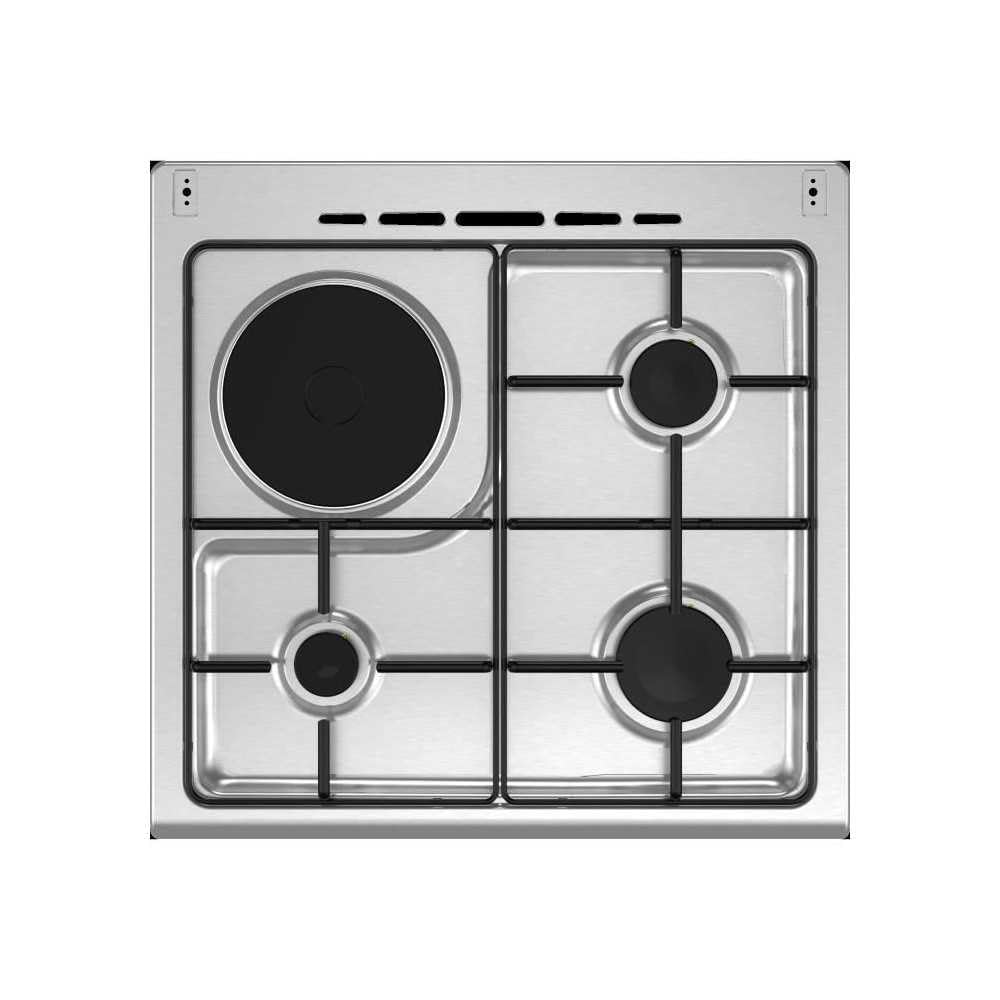 Cuisiniere mixte CONTINENTAL EDISON CECM60FCS - 3 feux gaz + 1 électrique - L59,8 x P61 xH83 cm - Silver