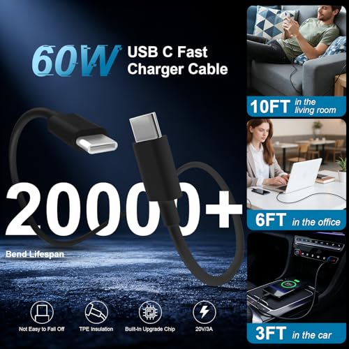 Image of Super Fast Samsung Charger Type C,45W Dual Port USB C Fast Charger Block [2-Pack] & Extra Long 60W 3 /6 /6 /10FT USB C Cable - PD Quick Charging 3.0 for Samsung Galaxy S26 S25 Ultra /S24+ /S23 iPhone 16