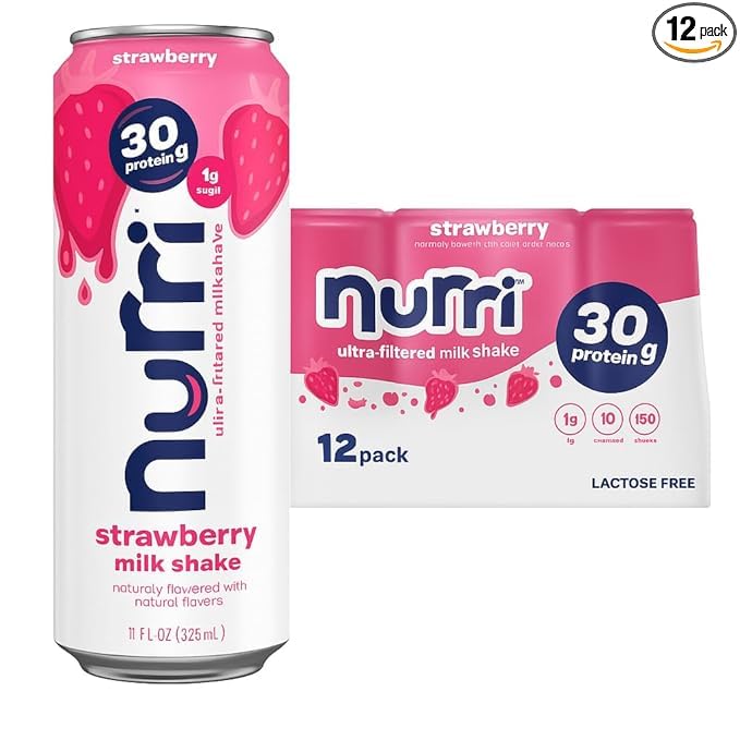 Nurri-30g Protein drinks Ultra Filtered Milk Shake – Strawberry- Lactose Free, Low Sugar, 150 Calories, 10 Vitamins and Minerals - 11 fl oz, 12 Pack