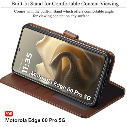 Image of TheGiftKart Flip Back Cover Case for Motorola Moto Edge 60 Pro 5G | Dual-Color Leather Finish | Inbuilt Stand & Pockets | Wallet Style Flip Cover for Moto Edge 60 Pro 5G (Faux Leather, Brown & Coffee)
