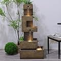 Bumilgar Tiered Water Fountain Outdoor Garden 47.2 Inch Waterfall Indoor Freestanding Cascade Outdoor Fountains Concrete Artistry Modern Style with LED Lights for Patio Backyard Porch Home Art Decor