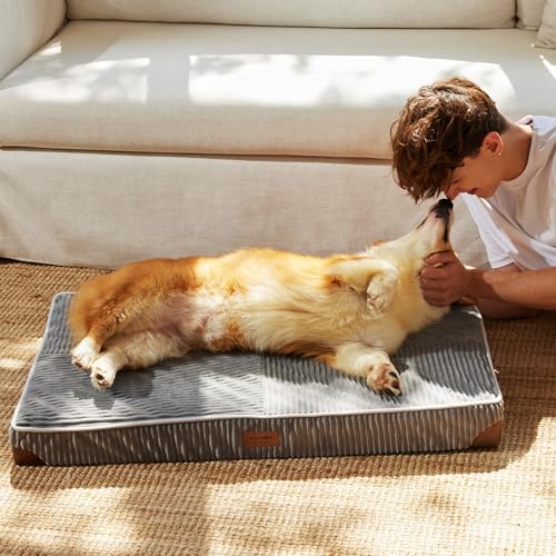 FUKUMARU Orthopädisches Hundebett - 91x56x9 cm, waschbares Hundekissen mit wasserdichter Gewebeschicht, kuschelige Hundematte, Hundematratze, Anti-Rutsch Hundecouch, grau.