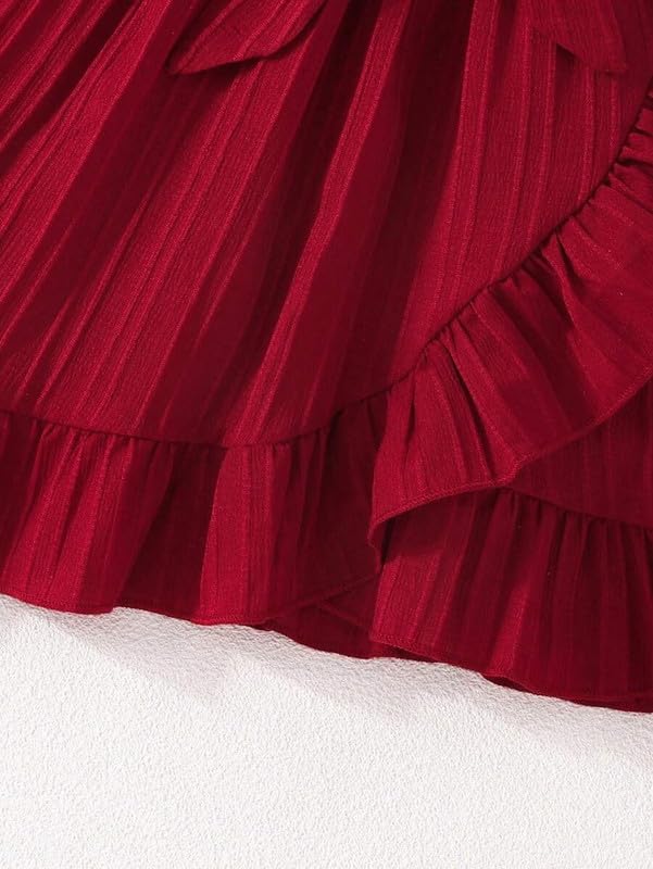 Image of Niren Enterprise Girls' Frill Pleated Design, Ruffle Sleeves, Bow Waist, Elegant Summer & Birthday Party Dress