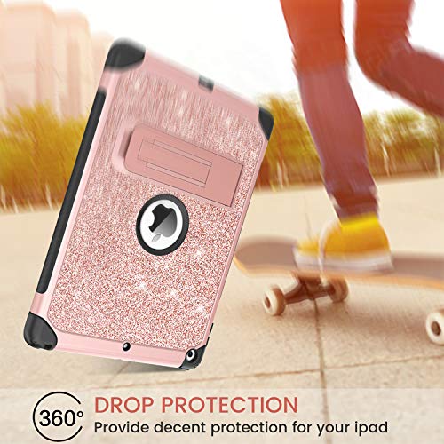 Bentoben Ipad 9Th Generation Case, Ipad 8Th Generation Case, Ipad 7Th Generation Case, Ipad 10.2 2021/2020/2019 Case, Glitter Sparkly 3 Layers Shockproof Kickstand Protective Tablet Cover, Rose Gold #TOP2