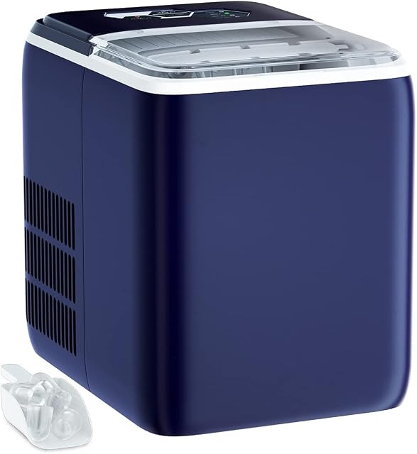 GYMAX Counter Top Ice Maker, 20KG/24H Electric Ice Cube Makers with Scoop and Removable Basket, Portable Countertop Ice Machine, Ready in 8.5 Mins (Blue)