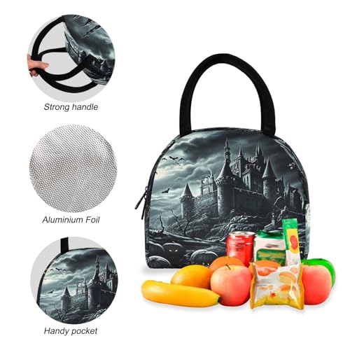 Backpack Lunch Box Set Large Capacity Travel Backpacks and Insulated Lunch Bag for Commute Hiking Picnic Castle Halloween Print4