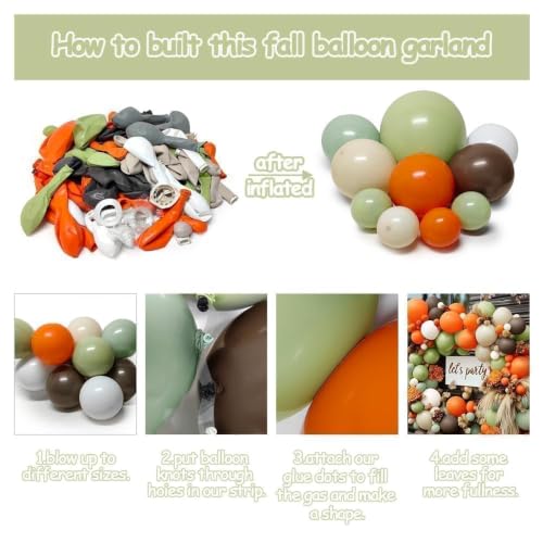 Image of Dusty Green Orange Brown Fall Color Balloon Arch Garland Kit | Double Stuffed Burnt Orange Coffee Beige Balloons for Boho Birthday Thanksgiving Autumn Neutral Baby Shower Party Decor