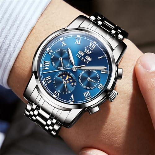 Image of OLEVS Watches for Men Automatic Mechanical Self Winding Dress Wrist Watch Multifunction Calendar Waterproof Luminous