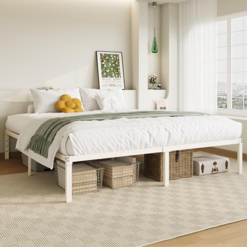 Image of Allewie King Size Bed Frame, 14 inch Metal Platform Beds with Storage Space, No Box Spring Needed and Easy Assembly, Beige