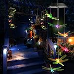 Toodour Solar Wind Chimes Outdoor, Color Changing Solar Lights Dragonfly, for Mom, Grandma, Waterproof Decorative Mobile Light, Gardening Gift for Garden,Patio, Window, Yard Xmas Decor