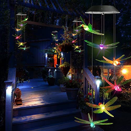 Image of Toodour Solar Wind Chimes Outdoor, Color Changing Solar Lights Dragonfly, Gifts for Mom Grandma, Waterproof Decorative Mobile Light, Gardening Gift for Garden,Patio, Window, Yard, Outdoor Decor