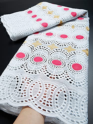 Tela africana blanca cordón de algodón de Suiza y cordón nigeriano de gasa 2