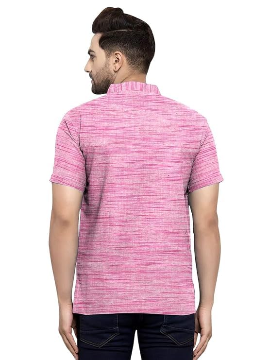 Image of Khadie Cotton Blend Solid Casual Regular Fit Mandarin /Chinese Collor Short Kurta for Men