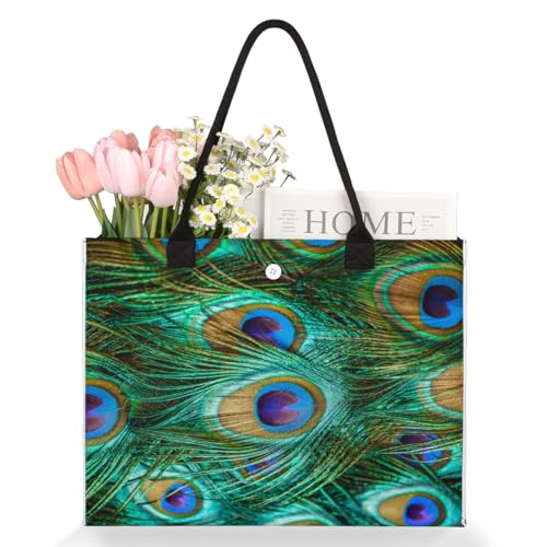 Animal Peacock Feathers Tote Bag for Women Large Beach Bag Reusable Tote Bags for Work Travel Beach Shopping3