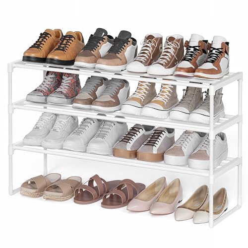 SONGMICS HOME Shoe Storage Organizer, Metal Shoe Rack, for Entryway, Living Room, Garage, 12 x 36.4 x 21.9 Inches, White by SONGMICS HOME - Used condition - US$13.84
