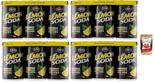 Lemon Soda Limonata Italiana 24 x 150 ml Dose Erfrischende Zitronenlimonade mit prickelnder Kohlensäure aus sizilianischen Zitronen + Italian Gourmet polpa