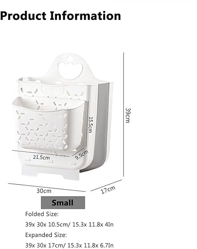 Miniatura 6 de Cesta colgante para ropa sucia con asa de transporte, cestas plegables de plástico para lavandería, cesta de almacenamiento para colgar en la pared,