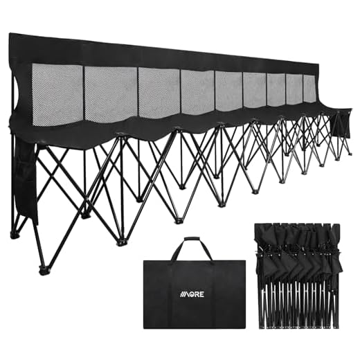 1MORE Soccer Bench - Portable Folding Team Bench, 9 Seats Foldable Sideline Benches, Soccer Chair with Bag & Mesh Backrest, Adult Team Chair for Football Camp Sport Events Outdoor Seating.Black
