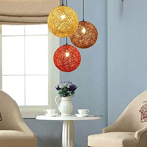 Plafond sphérique rotin avec abat-jour nid chanvre E27