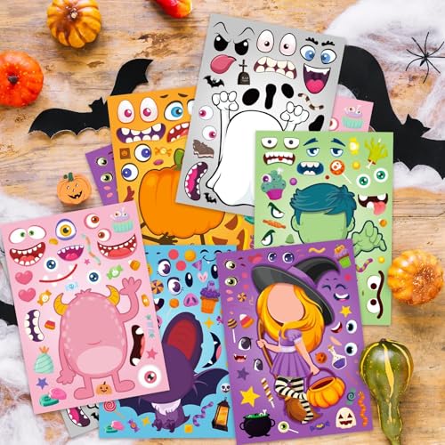 36 Sheets Halloween Pumpkin Craft Stickers Party Favors Make a Face Stickers Zombie Witch Vampire Ghost Bat Self Adhesive DIY Stickers for Halloween Kids Toddlers Classroom Treats Party Game Stickers - image 2