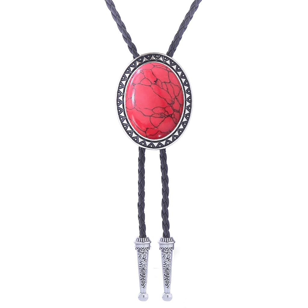 Jeilwiy Bolo Tie for Men Real Stone Westwern Cowboy Ties Silver Bolos Women Leather Necktie Gift for Birthday Christmas