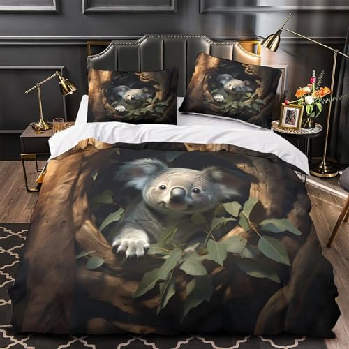 Housse de couette koala 3D imprimée lit double avec parure de lit microfibre douce