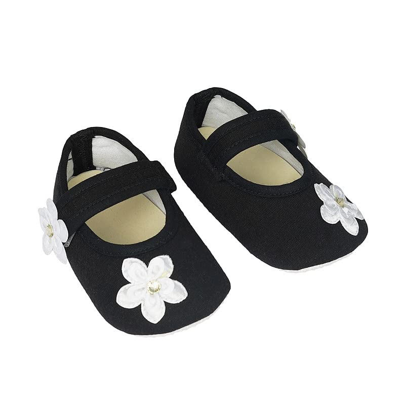 rsmart Infant New Baby Toddlers Boys and Girls Cotton Black Sandal Booties With White Flower Patch [RSM_14]-picture-13