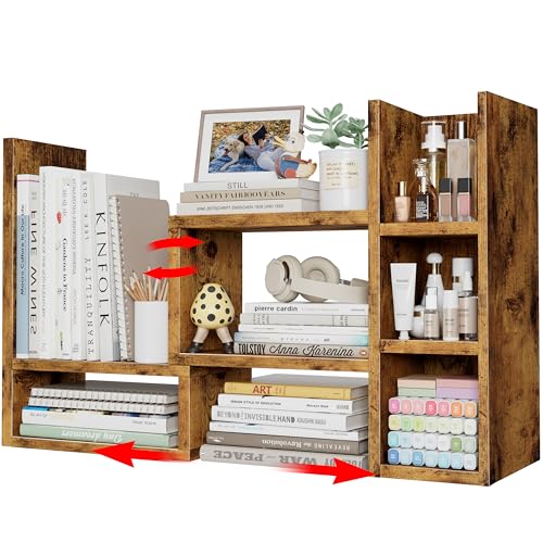 Image of NUTIKAS Desk Shelves Desktop Organizer Shlef - Rustic Office Organization for Top of Desk Organizers and Accessories Corner Bookshelf Table Top Shelving Small Hutch Decorations for Office